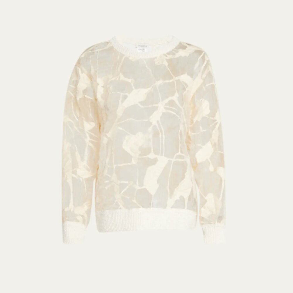 Lafayette 148 New York Sheer Jacquard Crewneck Pullover -Bergdorf Goodman SIZE L